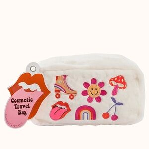 AddyLu  Retro Embroid Faux Fur Cosmetic Bag White New with tags!!!